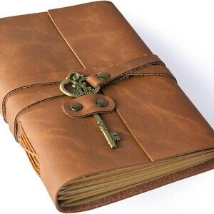 Leather Journal Notebook 5x7 Vintage Brown Diary with Key 200 Lined Pages